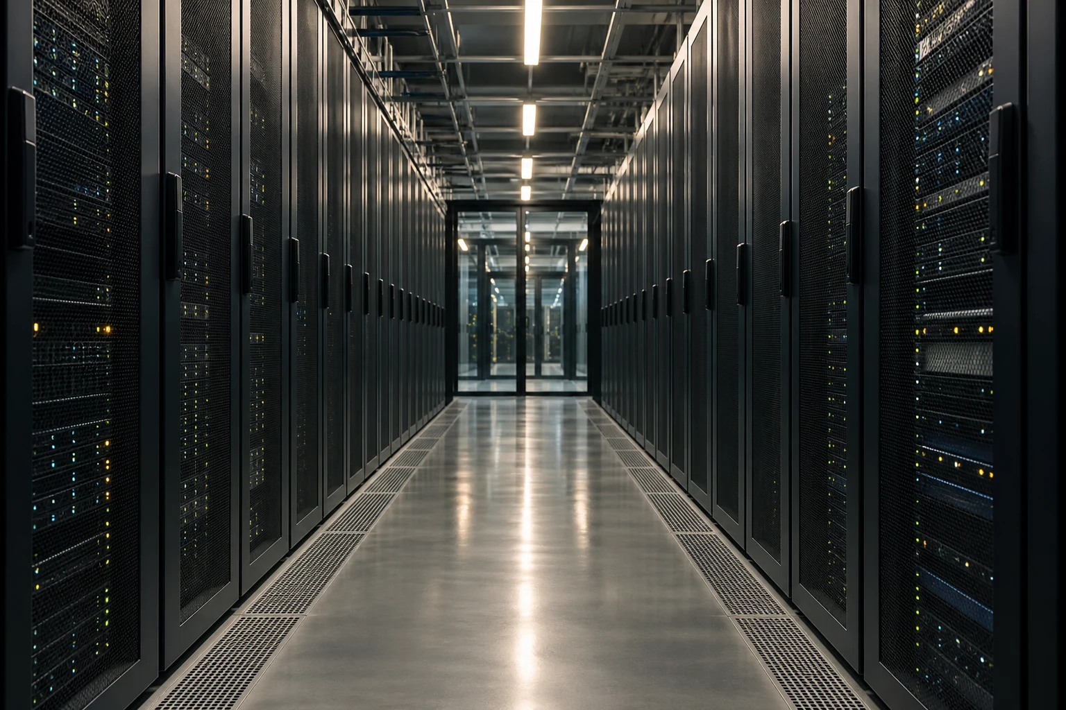 Modern data center server corridor